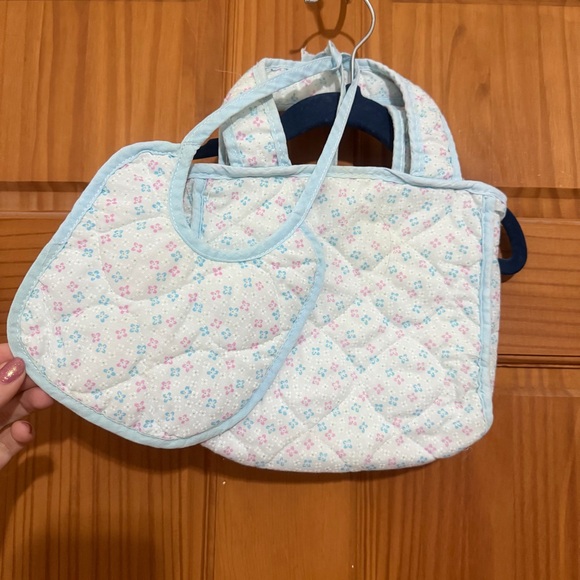 Handbags - Vintage Quilted Floral Diaper Bag with Matching Bib - Light Blue